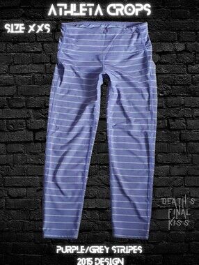 Athleta Purple Grey Striped Cropped Leggings Roller Derby Weight Lifting Dance